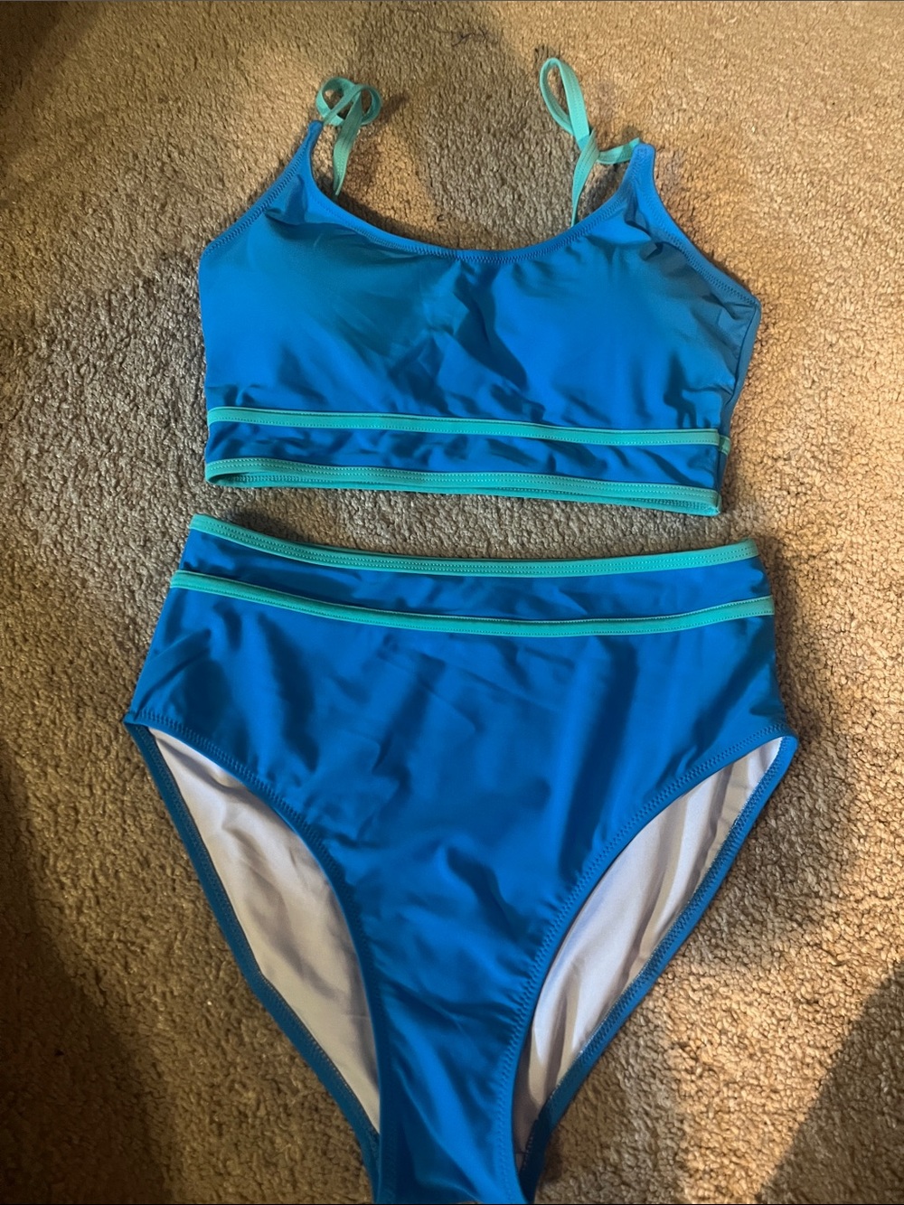 Blue High-Waist Two-Piece Swim Set with Contrast Trim NWOT
